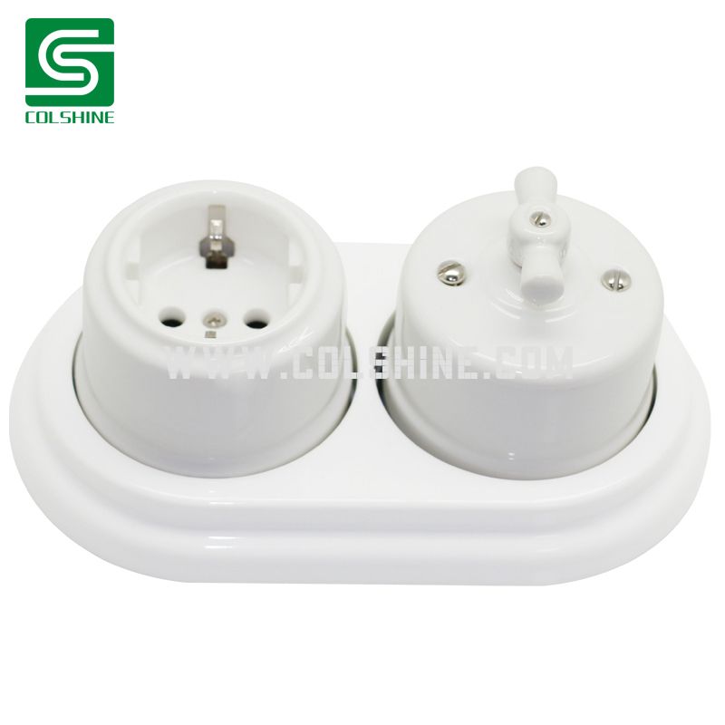 Surface Porcelain Light Switch and Socket with Frame Retro Vintage Ceramic Electrical Set